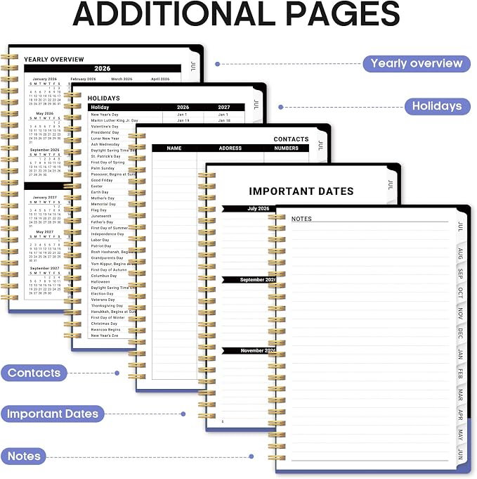 Planner 2026–2027, Weekly & Monthly Academic Organizer for School Year, Jul 2026–Jun 2027, Hardcover Planner with Tabs, Back to School Essential, 6.3" x 8.5", Quiet Meadow