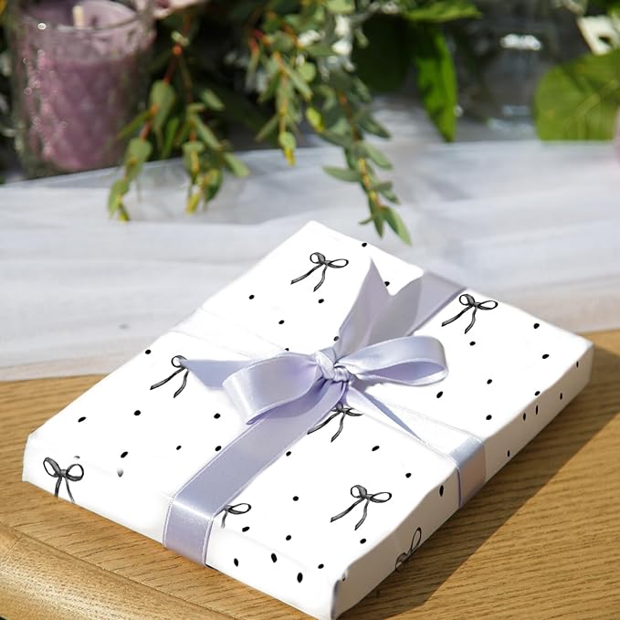 FYSUIMU Bulletin Board Paper - Mini Roll - 17 in x 32.8 Ft White Black Bow Dot Backdrop Decor for Home Office Classroom Party DIY Crafts Supplies