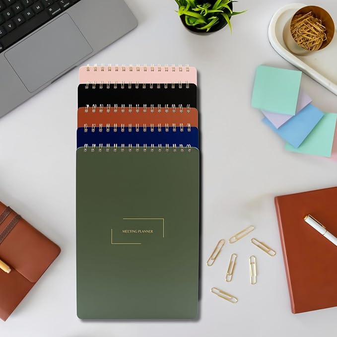 | Meeting Notebook for Work | 8.25" x 11.75" | Project Planner | Simple Design | Multiple Layouts | Office and Business Planner (Black, Meeting Planner - Portrait)