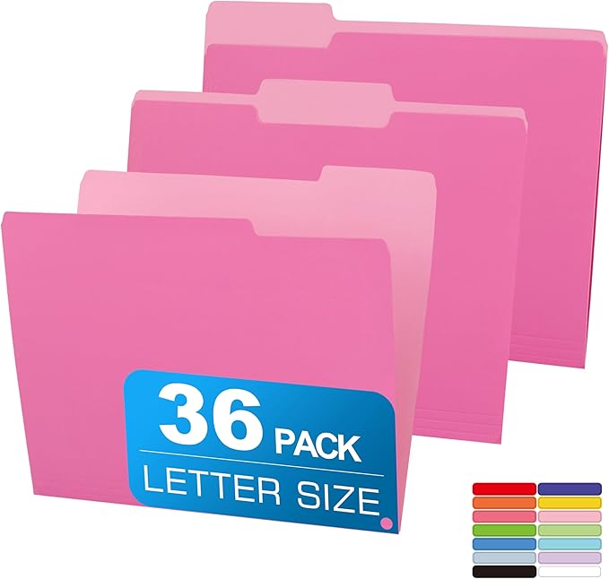 Two Tone Color File Folder 8.5 x 11 Inch,36 Packs Pink File Folders,1/3 Cut Tabs File Folder Letter Size,Manila File Folders for Office,School and Home,Organization