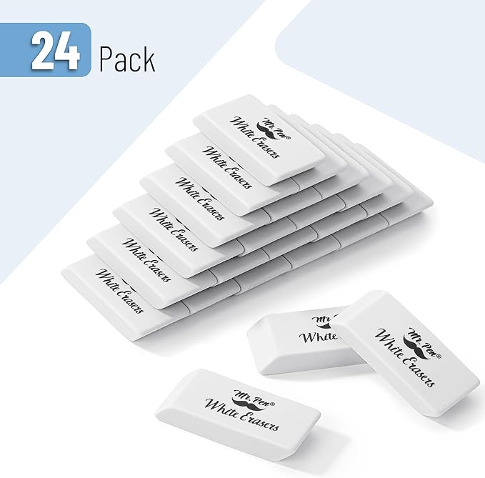 Mr. Pen- White Pencil Eraser, 24 Pack, Large Latex Free Block Erasers Bulk for School, Office, Art Sketching, Homework, Exams, Clean Smudge-Free Correction