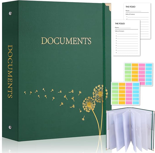 XKDOUS Important Document Organizer Folder Folio 3-Ring Accordion Storage File Folders in Case If I Die Binder Organizer with 9 Pockets, Labels for Papers, Files, Passports