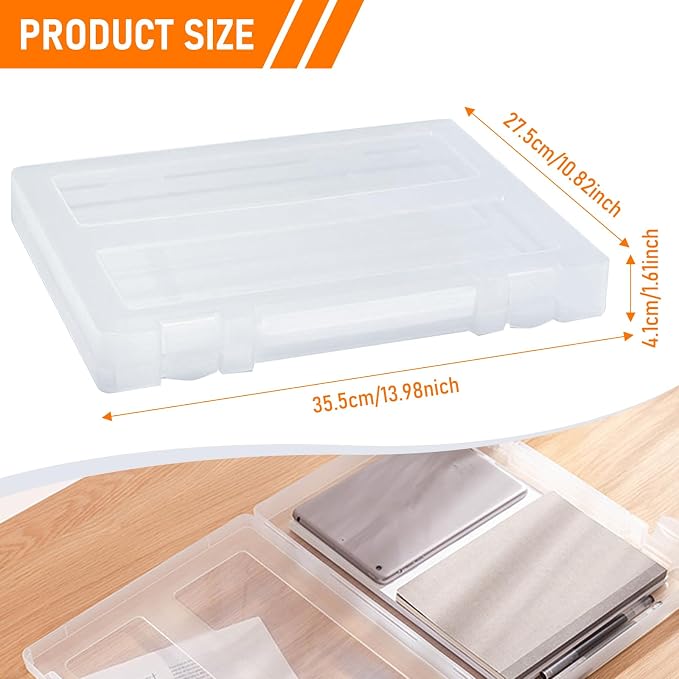 Marte Vanci Clear A4 Paper Storage Box with Lids Portable Plastic File Box with Handle Project Case Bin Letter Document Organizer Storage Container for Photo Scrapbook Craft Art Supplies