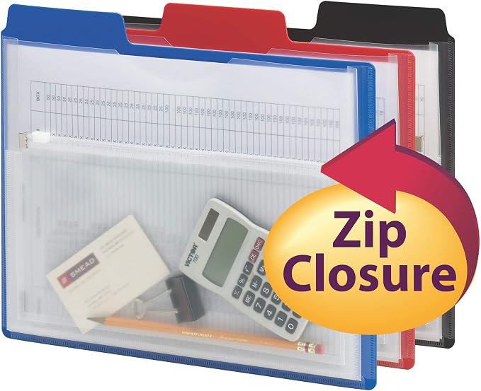 Smead Poly Project Organizer with Zip Pouch, 1/3-Cut Tab, 1/2” Expansion, Letter Size, Assorted Colors, 3 Count (89614) (Pack of 10)