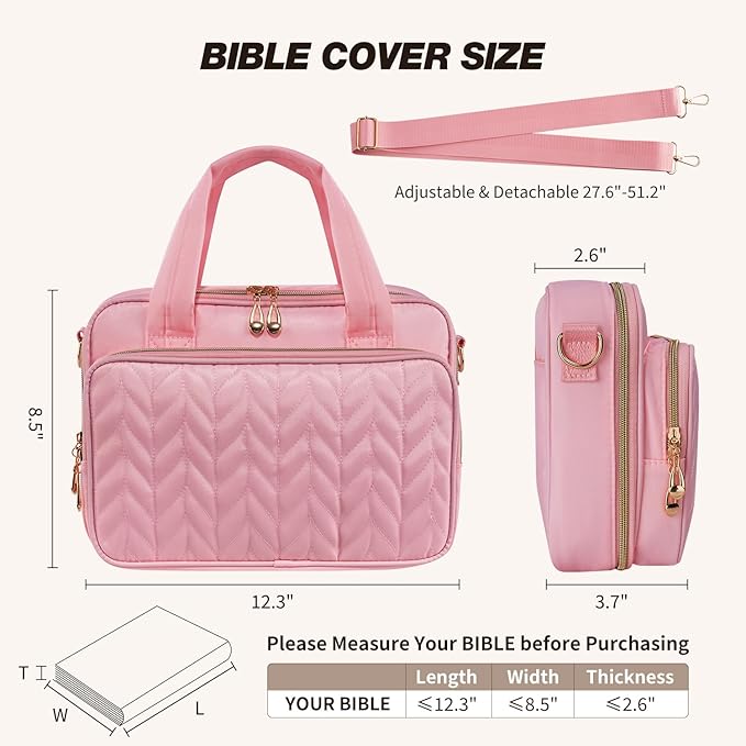 KOPKOFT Bible Cover Case for Women, All-in-One Bible Study Supplies Journaling Kit with Highlighters Tabs, Quilted Book Carrying Cases, Christmas Christian Gifts for Women (Pink)