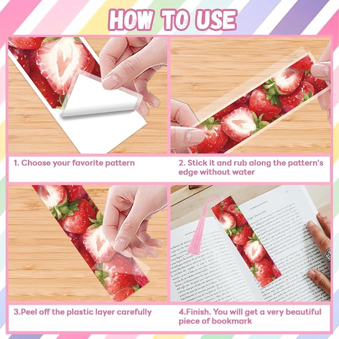 Peacoblue 30pcs UV DTF Bookmarks Transfer Stickers Wraps Fruit Series for Women Men Reading, Waterproof Bookmarkers Decal(No Blank Bookmarks) for Acrylic Plastic Metal Blank Bookmark