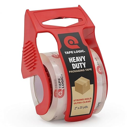 Tape Logic Heavy Duty Packing Tape with Dispenser (1 Pack) – 2.6 Mil Thick Clear Shipping Tape, 2 in x 25 yd – Strong Industrial Adhesive for Moving Boxes, Mailing, & Shipping Packaging