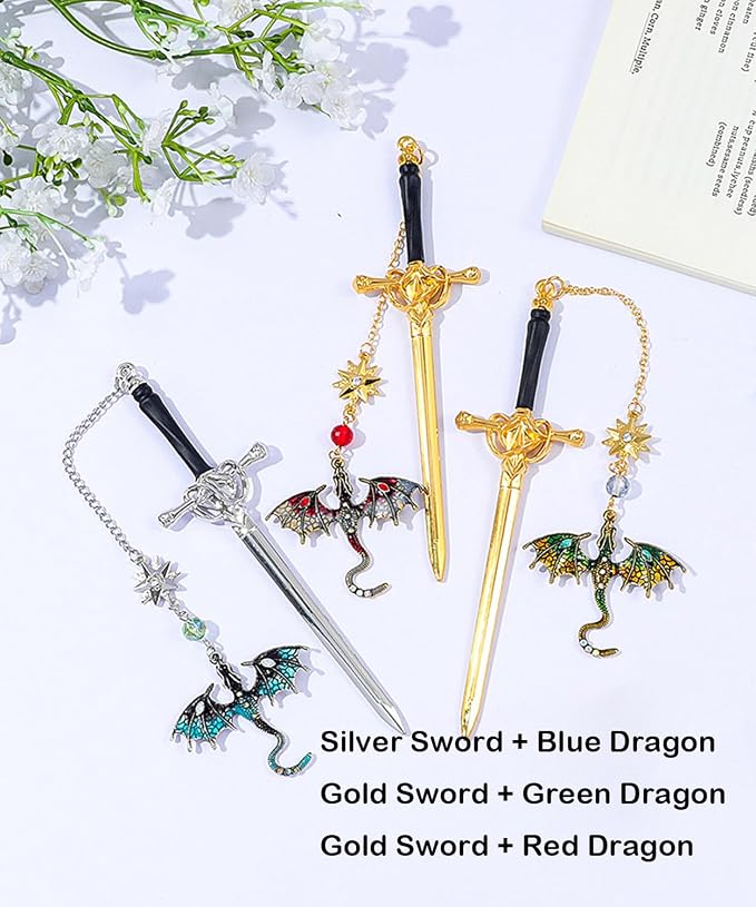 Letter Opener Envelope Slitter Mail Opener Tool Fourth Wing Fantasy Dragon Sword Bookmark, Inspirational Bookmarks for Book Lovers, Bookworm Reader School Office Supplies Gift Green Dragon