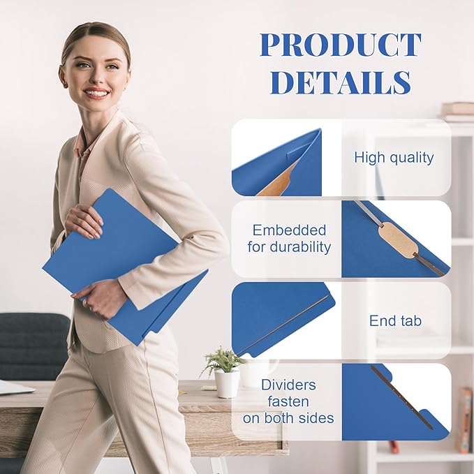 Skyygemm 24 Pack Large Classification Folders, 1 Divider Pressboard File Folder with Fasteners, Expanding File Organizer Bulk for School Teachers, Office Employee, Coworker, Staff(Blue)