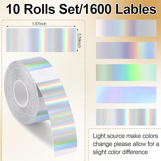 Gersoniel 1600 Pcs Label Tapes Compatible with D30 Label Printer Laminated Labeling Stickers Thermal Labels for Home Office(Holographic Silver,15 x 40 mm)