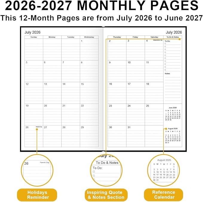 Planner 2026-2027 - 5.8" × 8.3" Weekly & Monthly Planner from July 2026 to June 2027, Large Planners 2026-2027 with Perfect Organizer, Hardcover, Inner Pocket, Black