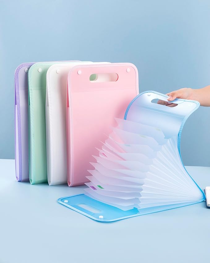 Translucent Vertical Accordion File Folder,13 Pockets Expanding File Organize with Labels,A4 Letter Size Document Receipt Organizer Accordion Filing Folder for School, Home,Office.(Pink)