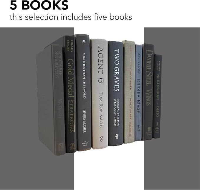 Decorative Accent for Home Decor – Real Books by Color® Interior Styling Piece for Bookshelf, Coffee Table, Design Display (Set of 5, Gray)