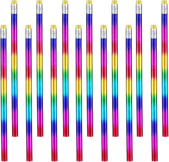 Outus 48 Pieces Rainbow Color Pencils Colorful Wood Pencils Bright Round with Eraser Top for Home Office School Classroom Supplies