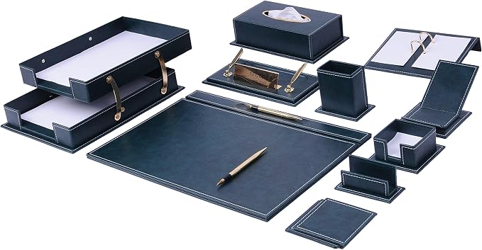Desk Organizers - Desk Accessories - Leather Desk Organizer - Bonded Leather Desk Set - Home Office Accessories - Desk Supplies - Leather Desk Set - Office Accessories - 14 PCS (Green)