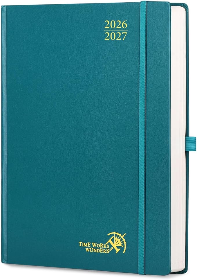POPRUN 2026-2027 Daily Planner One Page Per Day Even Weekends (A4 Large Size - 8.5" x 12") - Academic Calendar Book(July 2026 - June 2027), 2026 Day Appointment Book, Hardcover - Pacific Green