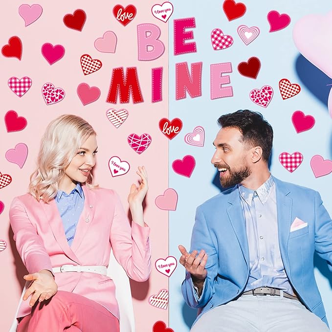 68 Pcs Valentine's Day Classroom Bulletin Border Decor Set Valentine's Day Hearts Cutouts Pink Red Be Mine Cutouts for Valentines Classroom Holiday Bulletin Border Wall Decor (Love)