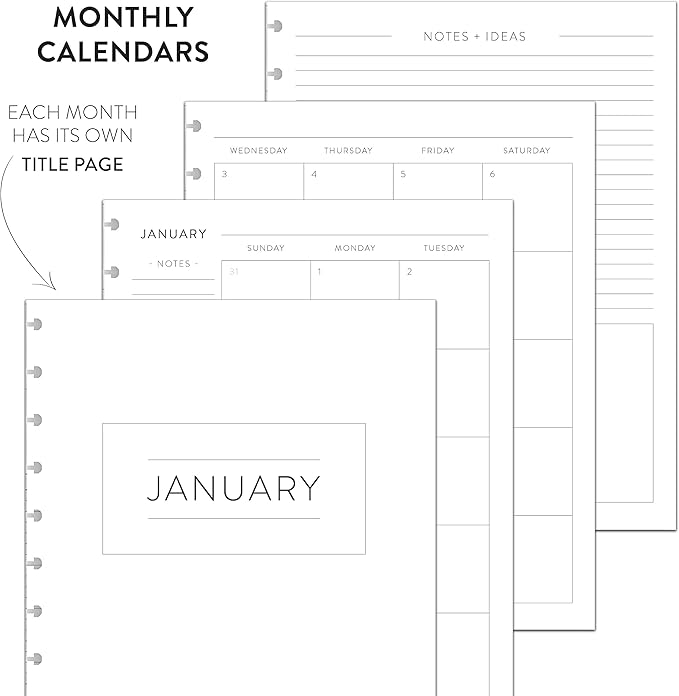 BetterNote July 2026 - June 2027 Academic Monthly Calendar Refill for Discbound Notebook, School Dates, Fits Levenger Circa, Big Happy Planner, Arc, TUL, Disc Refill (8-Disc, 5.5"x8.5", Classic)