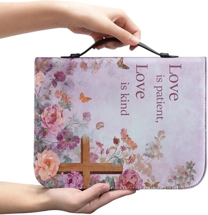 Vintage Style Butterfly and Cross Bible Case with Bookmark Waterproof Bible Cover Case for Women Lightweight Bible Bag with Handle Pockets Church Book Bag