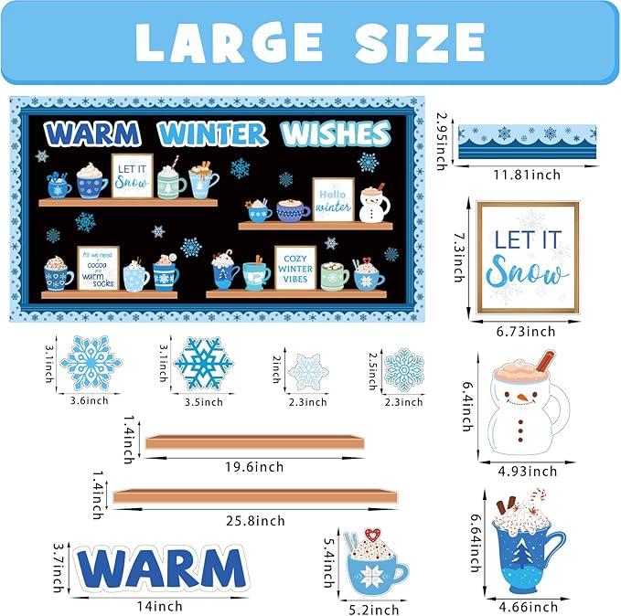 Huzobooby Winter Hot Cocoa Bulletin Board Set Christmas Bulletin Board Classroom Decoration Snowflake Educational Poster Cutouts School Home Window Wall Party Decor for Teacher(Warm Winter Wishes)