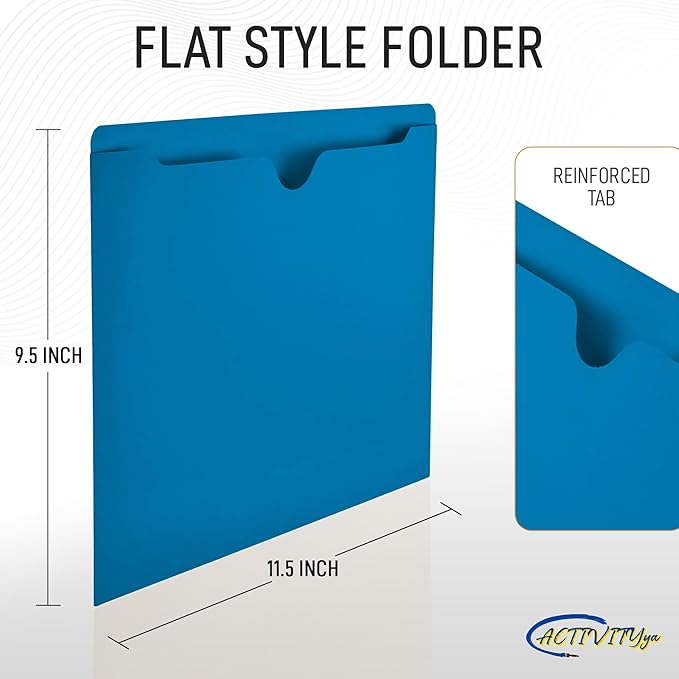 Blue File Jackets, Flat-No Expansion, Letter Size, Reinforced Straight-Cut Tab, 10 Pack