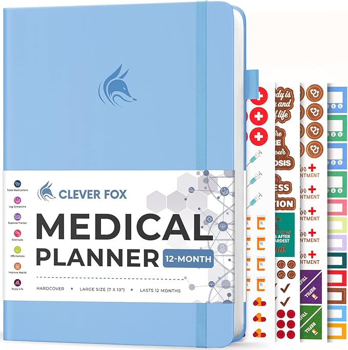 Clever Fox Large Medical Planner 12-Month – Medical Notebook, Health Diary, Wellness Journal to Track Health – 12 Months, 7x10.5″ (Light Blue)