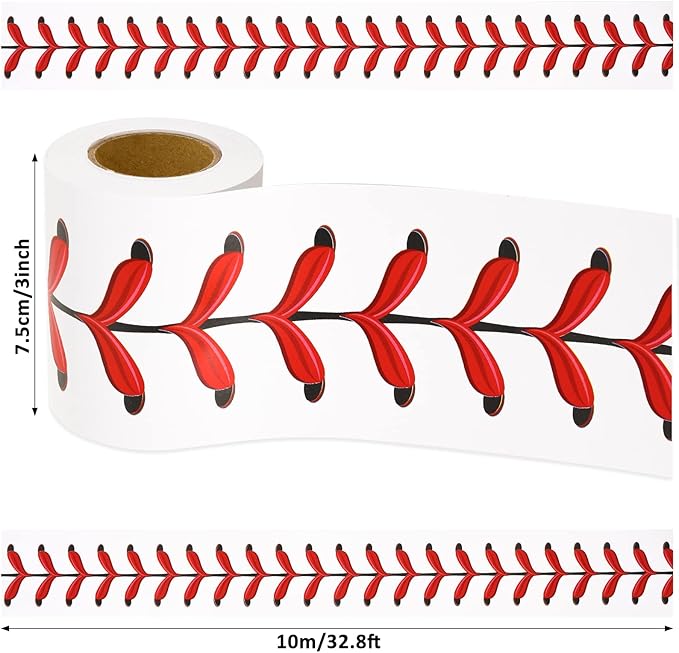 Whaline 32.8ft Baseball Bulletin Board Borders Sport Theme Die-Cut Bulletin Board Baseball Patterned Rolled Trim Border for Sport Party Back to School Classroom Office Chalkboard Decoration