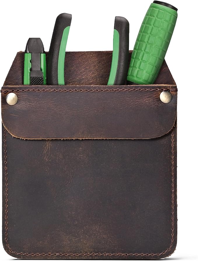 Large Pocket Protector Genuine Buffalo Leather Pen Holder Pouch Organizer for Shirts, Lab Coats, Pants - Multi-Purpose - Holds Pens, Pencils, tools and Notes for School, Office