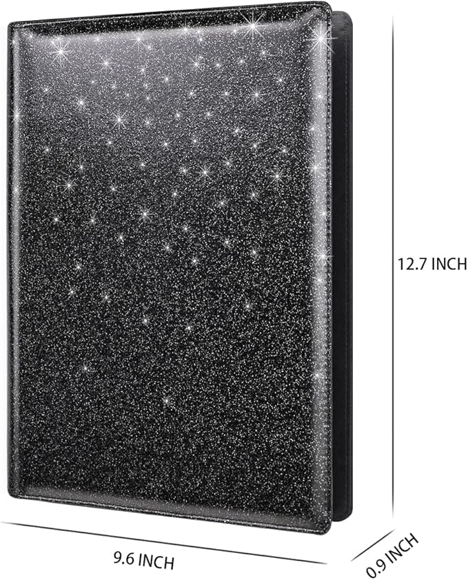 WAVEYU Glitter Portfolio Case, Bling Padfolio Cover for Women, Conference/Resume/Legal Document Organizer with Letter/A4 Size Clipboard Hardboard, Business Card Holders, Black