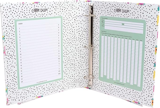 Pukka Pad, Carpe Diem Preloaded Rollbound Ringbinder – 12.4 x 10.8in – Includes Index, Personal Details, and Planner Pages – Comes Preloaded with 5-Part Dividers – Standard 3-Ring Mechanism - Llama