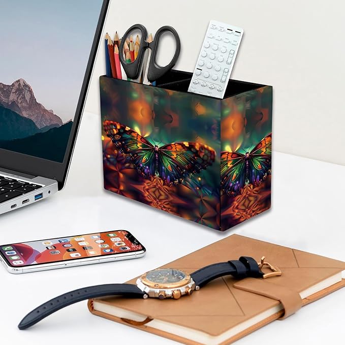 Pen Holder, Pencil Case, Makeup Brush Storage Box, Tableware Storage Box, Suitable for Office Or Home Item Organizing Stand - Psychedelic Butterfly
