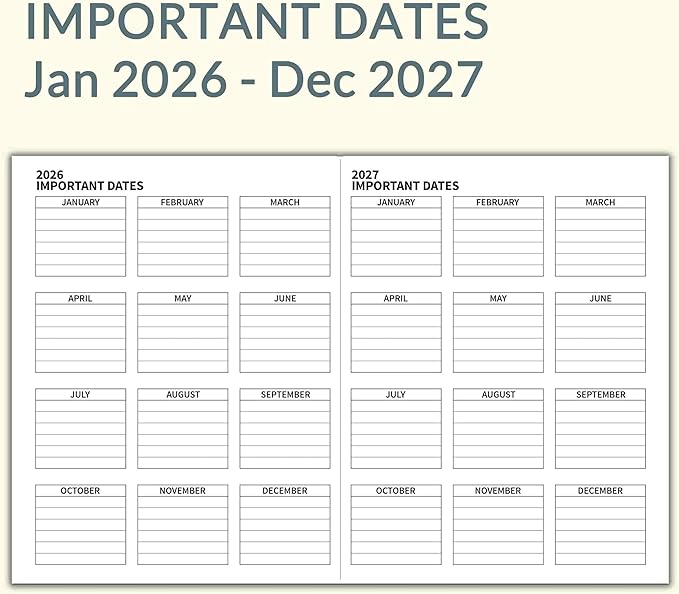 Monthly Planner 2026-2027, Large Kraft Paper Calendar for 24 Months, Jan 2026 – Dec 2027, Yearly Overview & Monthly & Important Dates & Line & Dotted, 100gsm Paper, Letter Size 8.5 x 11 in