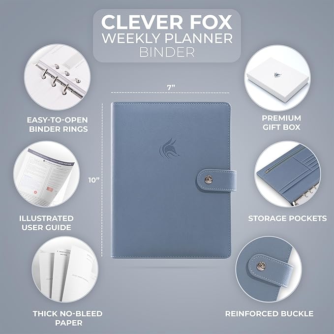 Clever Fox Weekly Planner Binder – Goal Setting Planner for Time Management & Weekly Tasks – Work & Life Organizer with To Do List & Habit Tracker – Undated, 7″ x 9″ Hardcover (Windy Blue)