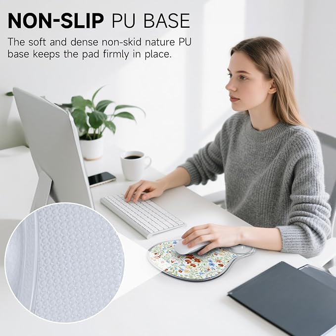 AUPET Ergonomic Mouse Pad with Gel Wrist Support – Non-Slip Mouse Mat with Comfortable Memory Gel Cushion – Relieves Wrist Pain – Designer Pattern for Home Office & Gaming (Colorful Ditsy)