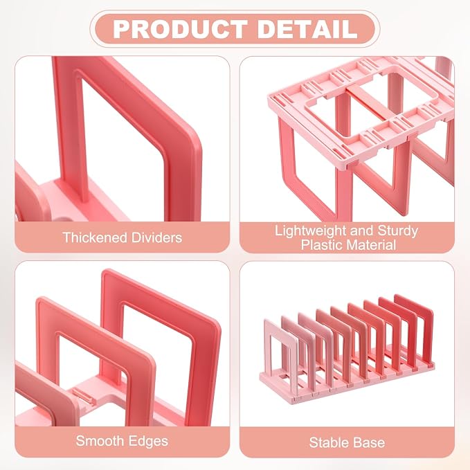 PATIKIL Desk File Sorter, 8 Section Plastic Desktop File Folder Vertical Dividers Mail Letter Organizer Magazine Holder Rack Stand for Home Office Classroom Library Bookshelf, Pink