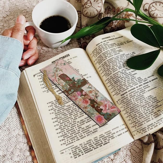 Retro Style Flowers and Cross Bible Case with Bookmark Waterproof Bible Cover Case for Women Lightweight Bible Bag with Handle Pockets Church Book Bag