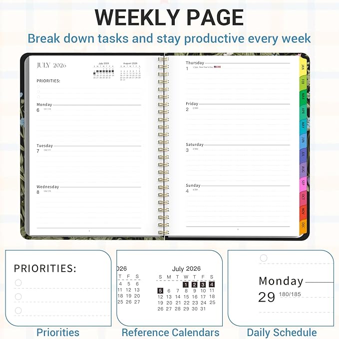 Academic Planner 2026–2027, Weekly & Monthly Calendar Planner, July 2026 – June 2027, Hardcover Agenda Book with Tabs, A5 (6.3" x 8.5"), Daily Organizer for Students, Teachers & School Supplies, Wild Flowers (Jul 2026–Jun 2027)