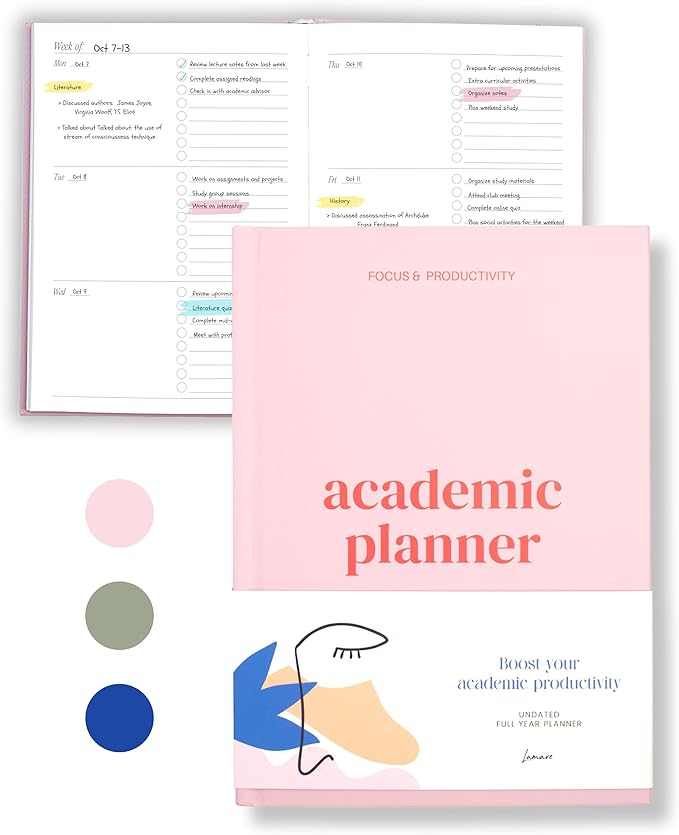 Lamare Academic Planner 2026 College Essentials – Undated Weekly College Student Planner for Homeschool, High School, College & Nursing Students