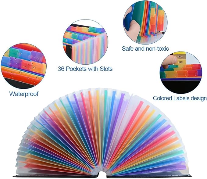 Expanding File Folder 36 Pockets, Large Capacity Multicolored Portable Accordion A4 Document Organizer – Works on Letter Size and A4 Size for Home/Office/Business/Study