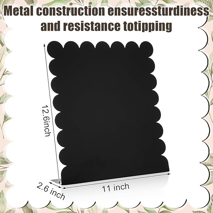 Gueevin 2 Pcs Magnet Board Standing Magnetic Metal Board for Desk and Wall 12.6" x 11" Scalloped Magnetic Display Stand for Memos, Photos and Documents Home Office School Supplies(Black,Medium)