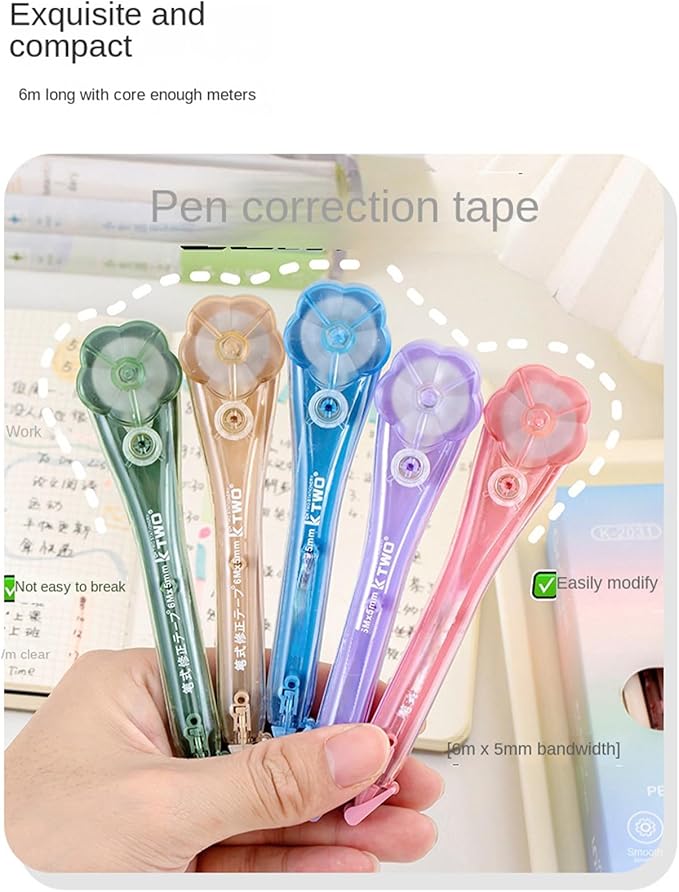 White Correction Tape | Flower Shape Stationery,Corrector Tape Roller Pen,for Teachers Home Office Writers Journalists Test Taking Journaling Crafting Studying Exam School