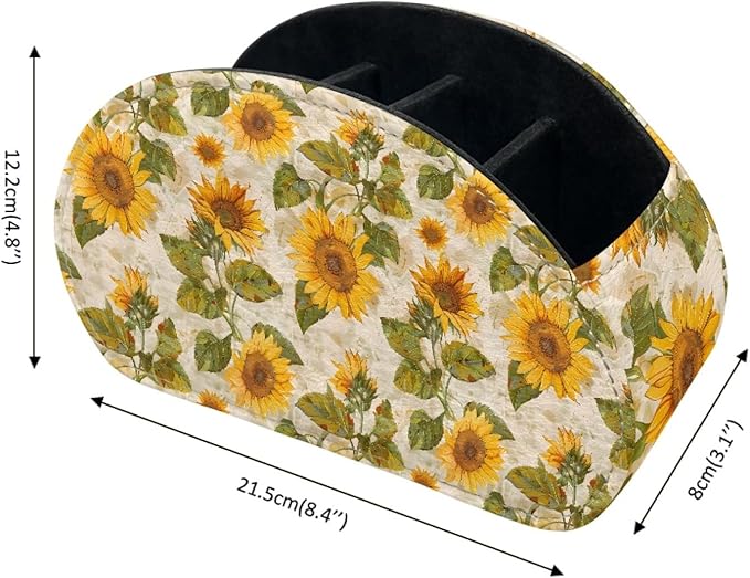 FUSURIRE Remote Control Holder with 5 Compartments, Vintage Sunflower Print Desktop Caddy Storage Supply Organizers for Remote Controllers,Office Supplies,Makeup Brush,Media Accessories