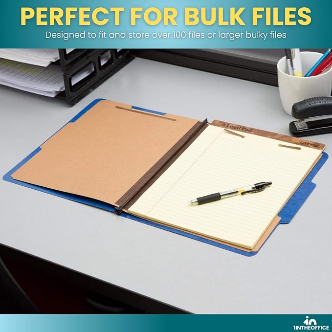 1InTheOffice Pressboard Classification Folders, Letter, 6 Section, Cobalt Blue, 10/Box, 2 Pack