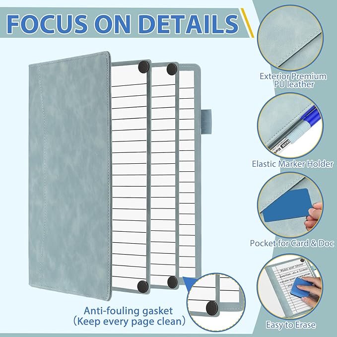 Feifeiya 6 Sides Dry Erase Notebook Portable Whiteboards Notebook Small Reusable College Ruled Lined Board Folding Mini Travel Dry Erase White Board for Office Study(Haze Blue,A6: 5 x 7 Inches)