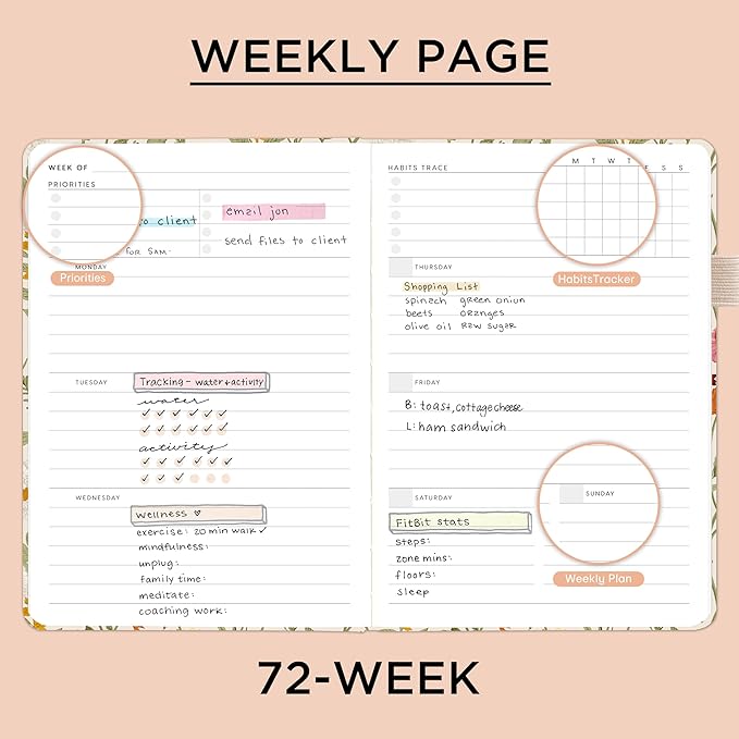 And Per Se Undated Weekly Planner 2026, A5 size Leather Hardcover Planner with Goals & Habit Tracker – ADHD Planner & Productivity Journal (Wild Flowers)