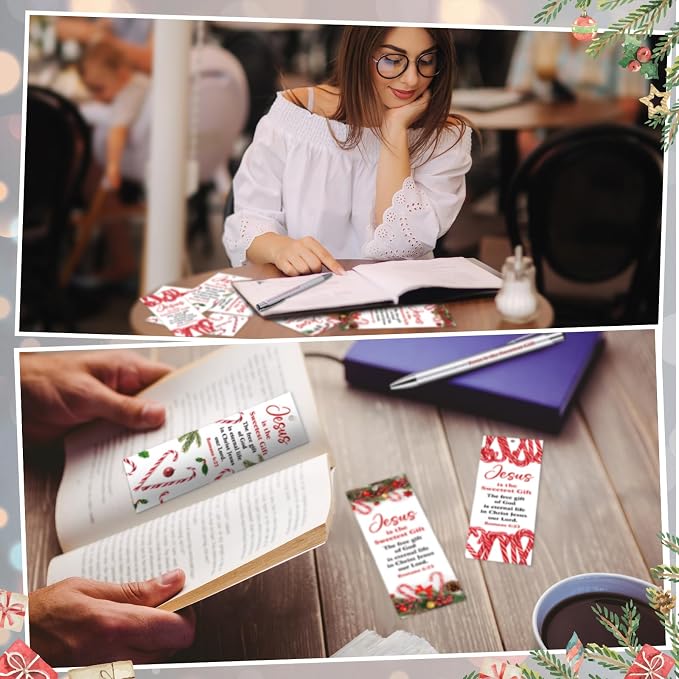 Dispowreath 24 Pcs/12 Sets Jesus is the Sweetest Gift, Include 12 Xmas Romans 6: 23 Bookmark 12 Bible Verse Ballpoint Pen for Christmas Church Prizes Party Favors
