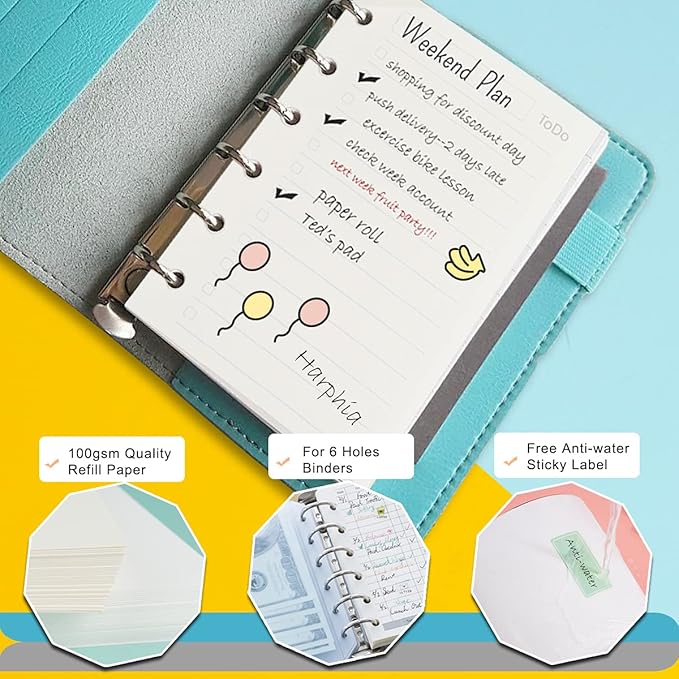 A7 Planner Refill,4 Pcs per Set, Todo List Paper, with Label Stickers Gift,Mini Binder Refills,6 hole/100gsm Thick Paper/4.84 x 3.23'', Harphia