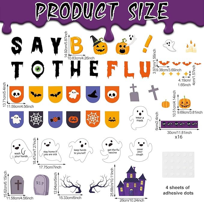 Halloween Ghost Bulletin Board Halloween Healthy Classroom Decorations Set Flu Awareness Theme Cutouts Ghost Pumpkin Paper Cutout for Office School Publicity Chalkboard Wall Decor