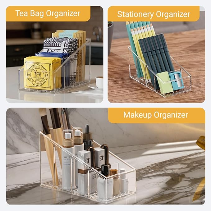 TV Remote Holder, Remote Holder for Table, Remote Control Caddy, Clear PET Remote Control Organizer with 4 Storage Compartments, Mini Desktop Remote Storage for Household, Bedside, Living Room (2)