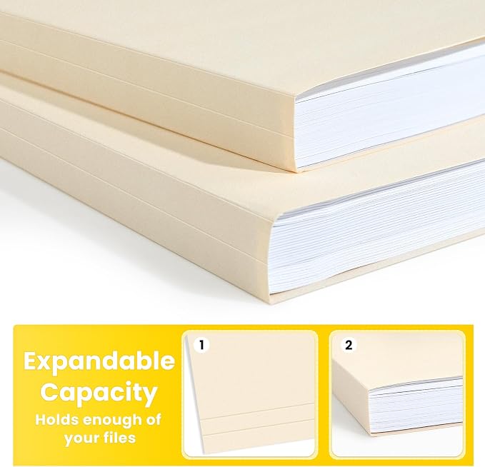 SUNEE File Folders, 18 Pack Manilla Folders 8.5 x 11, 1/2 Cut Tab for Easy Labeling and Organization, Durable Standard Paper for Home, Office, School Filing